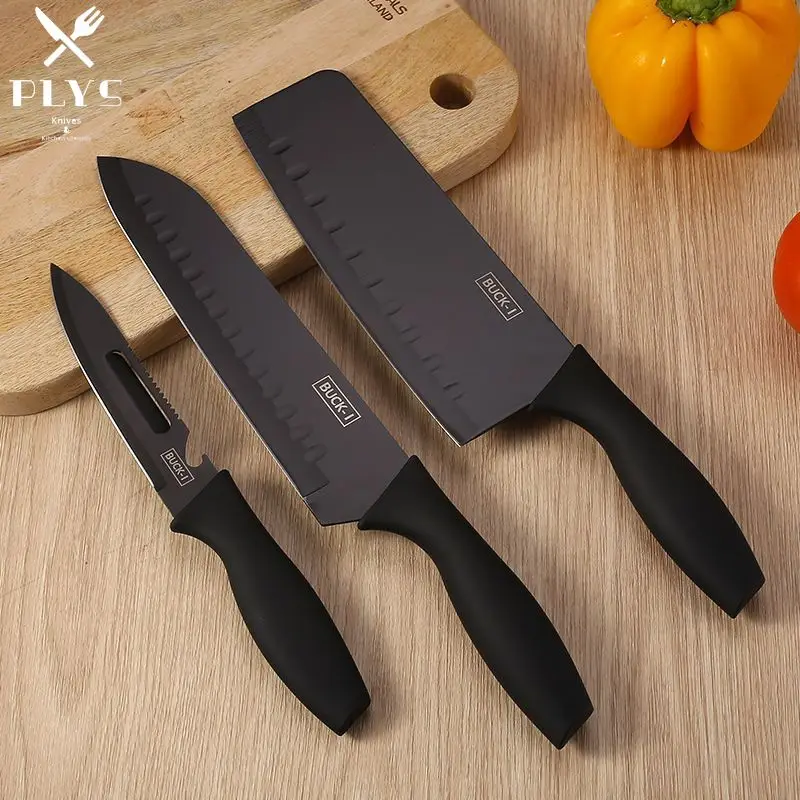 PLYS Sharp Black Steel Kitchen Knife Set Stainless Steel Fruit Knife Household Knife Multifunctional Chef Knife