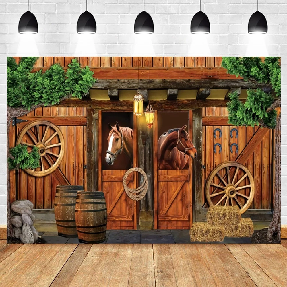 Western Cowboy Background Fabric Themed Party Decoration Retro Farm Straw Stable Wooden Countryside Style Photography Backdrop