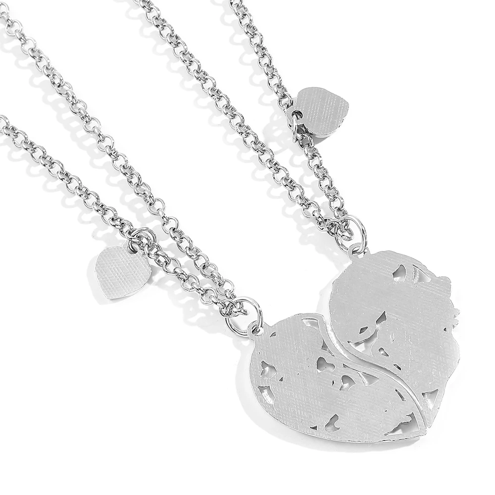 2pcs Hello Kitty Melody Couple Set Necklace Anime Cartoon Peripheral Heart Hollow Out Pendant Neck Chain Festival Gift for Lover