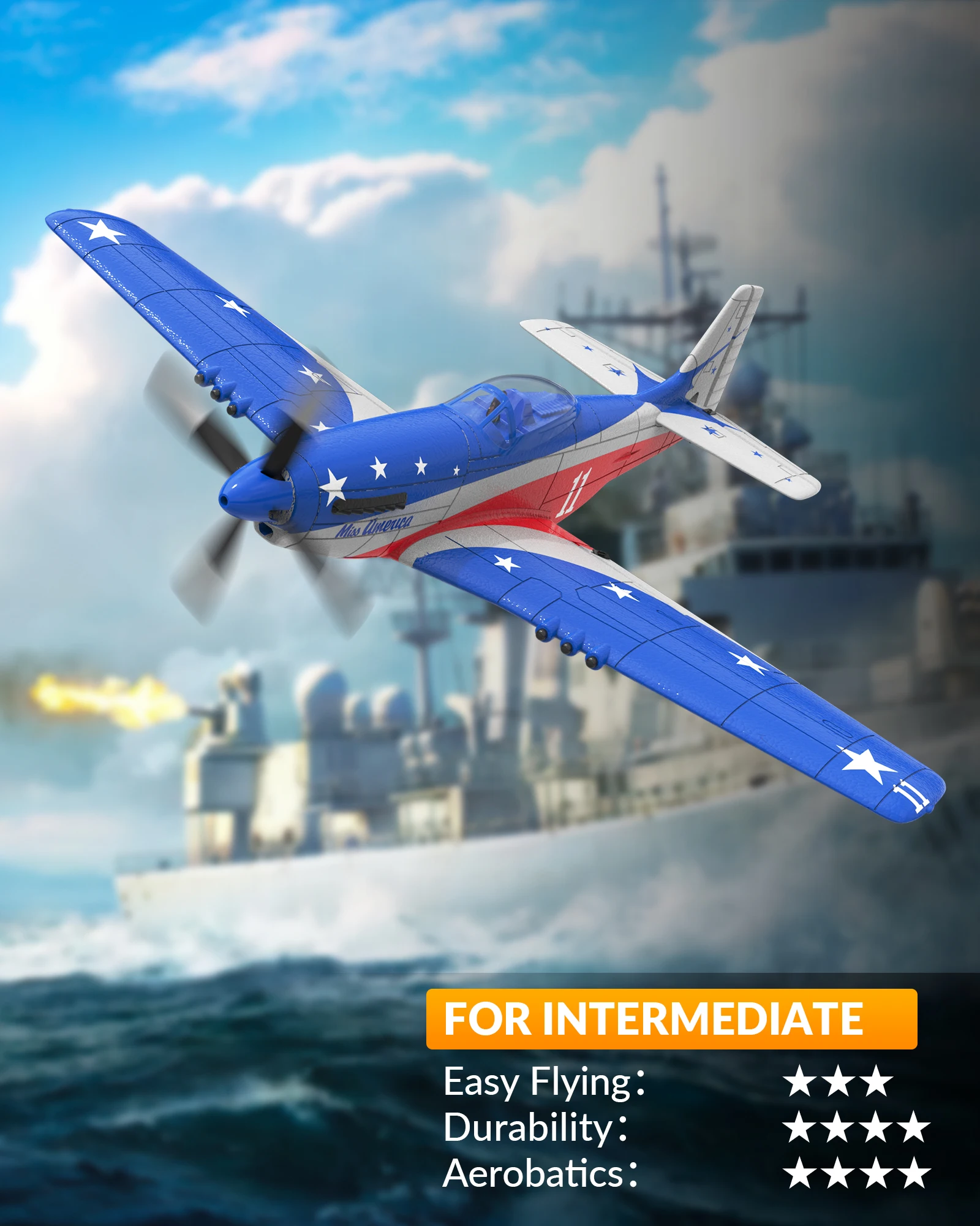 Avion Volantex RC, avion P51D Mustang RTF RC, voltige à une touche, Stable et sûr, adapté aux activités de plein air et aux cadeaux