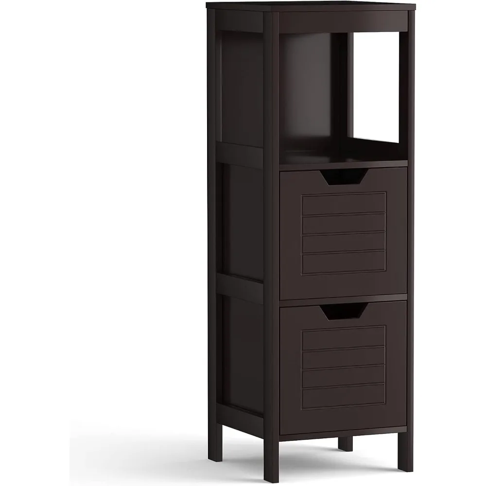 Bathroom Floor Cabinet, Narrow Wood Storage Cabinet w/2 Switchable Drawers, Multifunctional Side Cabinet for Bathroom,