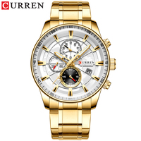 CURREN Watches Mens Fashion Sports Wristwatch with Chronograph Luminous hands Clock Male Watch Blue Stainless Steel Band