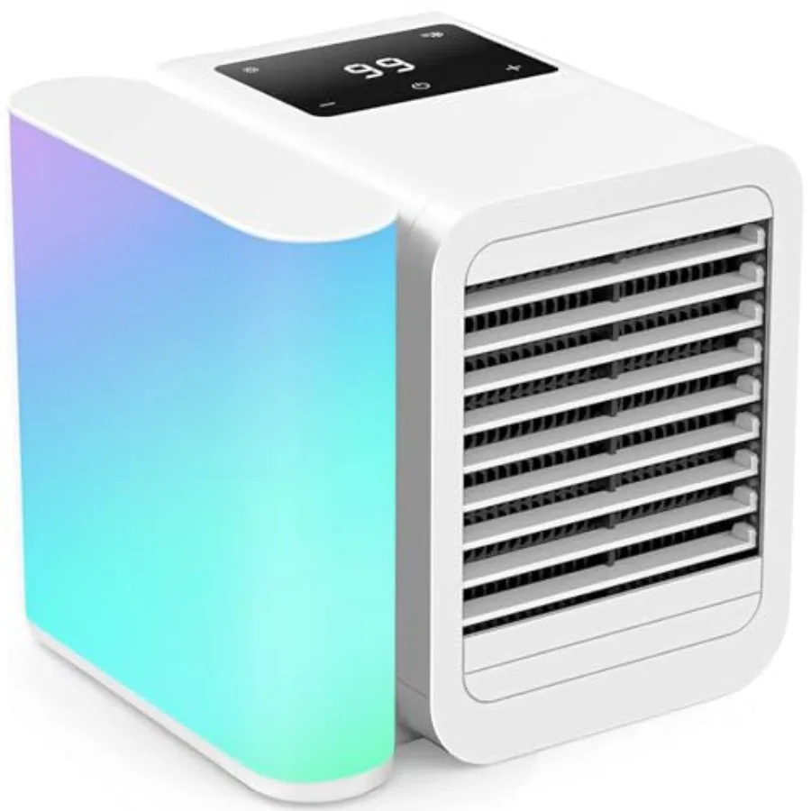

Portable air conditioner fan for bedroom, office, home: evaporative mini air cooler with 7-color night light, USB-powered perso