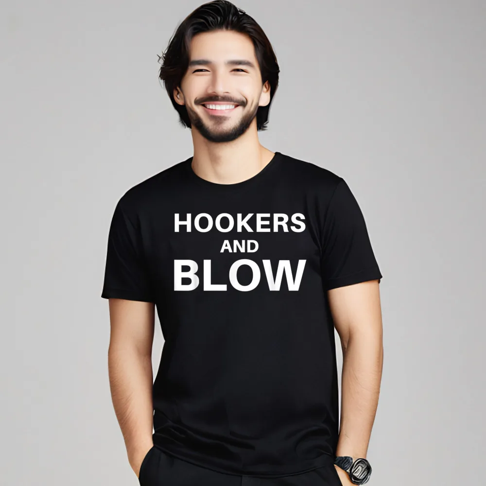 Hookers and Blow Funny Novelty 100% Cotton T Shirts Grandpa Tops & Tees Loose VALENTINE DAY Round Collar T-shirts Family