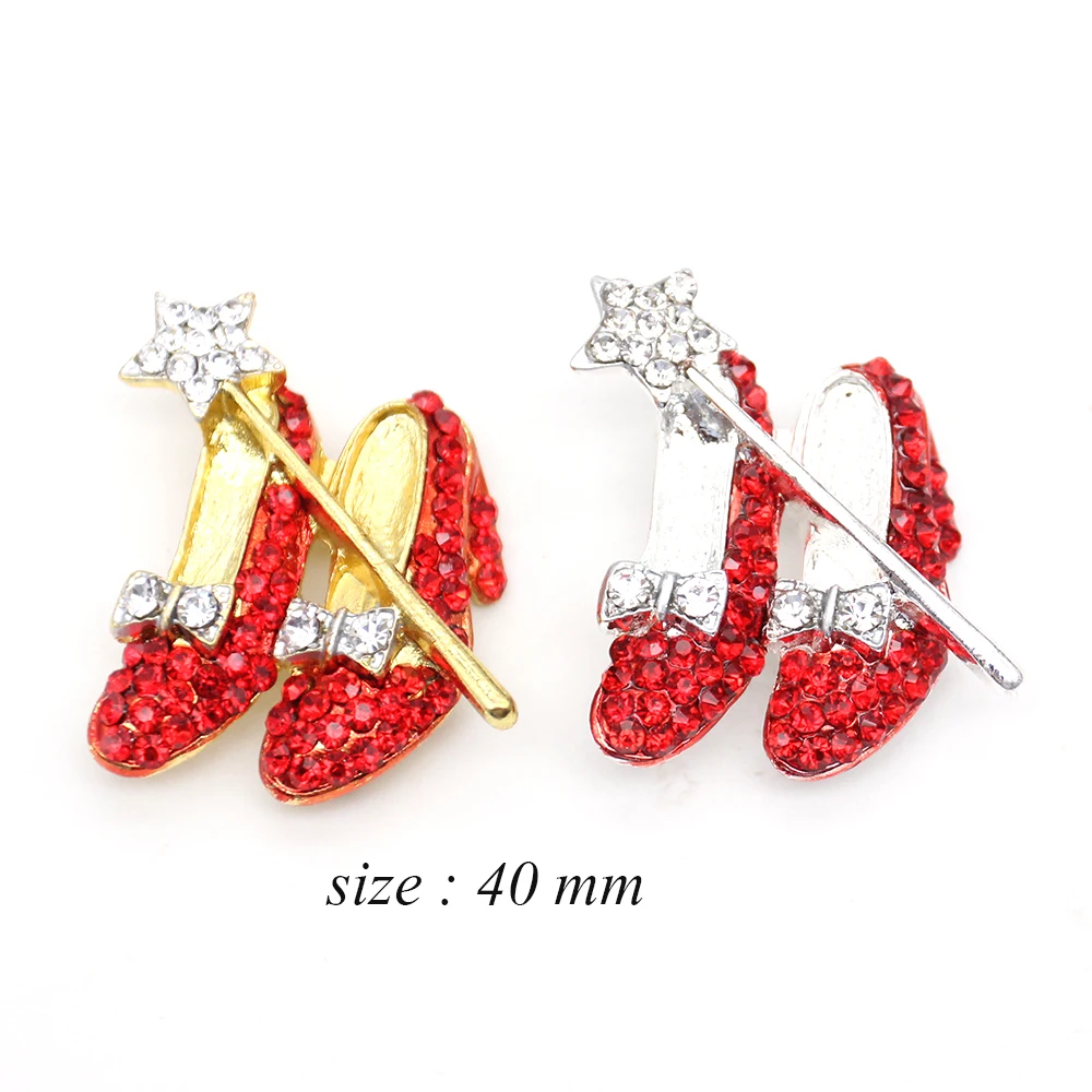 200pcs Rhinestone wizard of oz Dorothy Red Shoes Brooch Crystal Red Slippers Broach Brooches Pin Jewelry