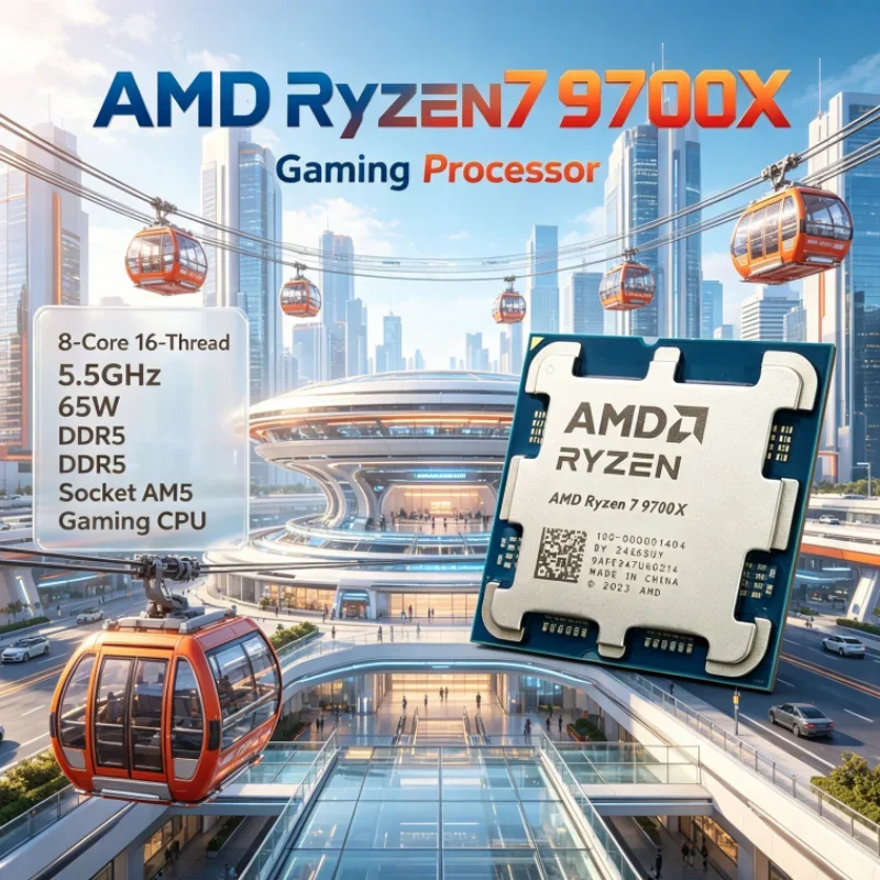 AMD Ryzen 7 9700X 8-Core 16-Thread Up to 5.5GHz DDR5 Socket AM5 4NM PCIe 5.0 3.8GHz L3=32M 65W without fan Gaming CPU