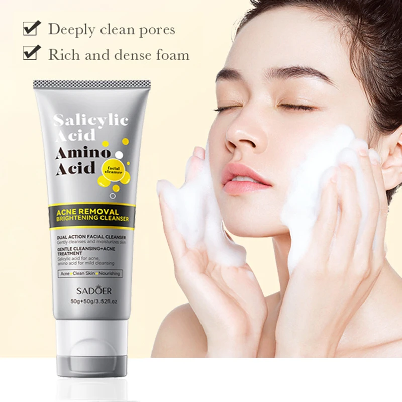 SADOER الأحماض الأمينية منظف للوجه التطهير العميق السيطرة على النفط ترطيب تبييض إزالة الرؤوس السوداء غسل منظف رغوي