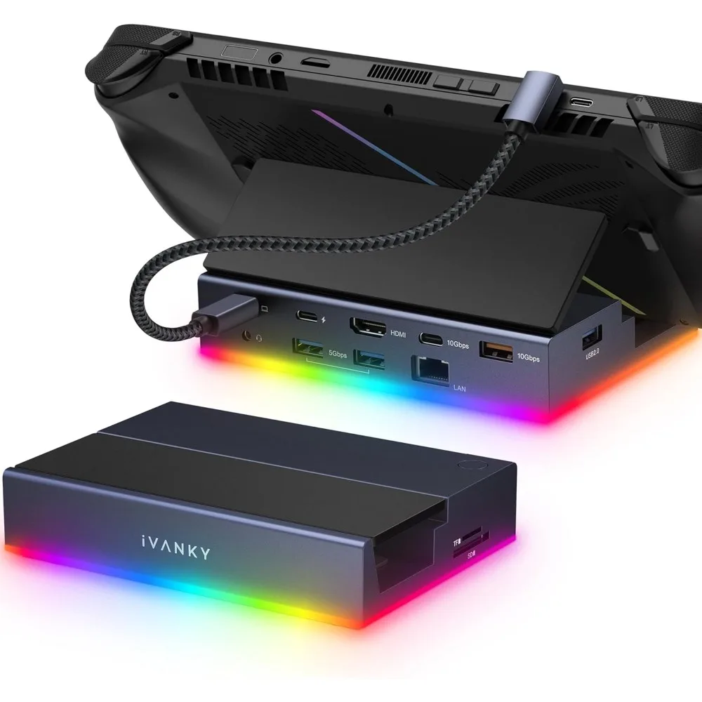 

14-in-1 RGB 4K@144Hz Docking Station for Gaming Consoles, Foldable Dock with HDMI, Ethernet, USB Ports & 100W Charging