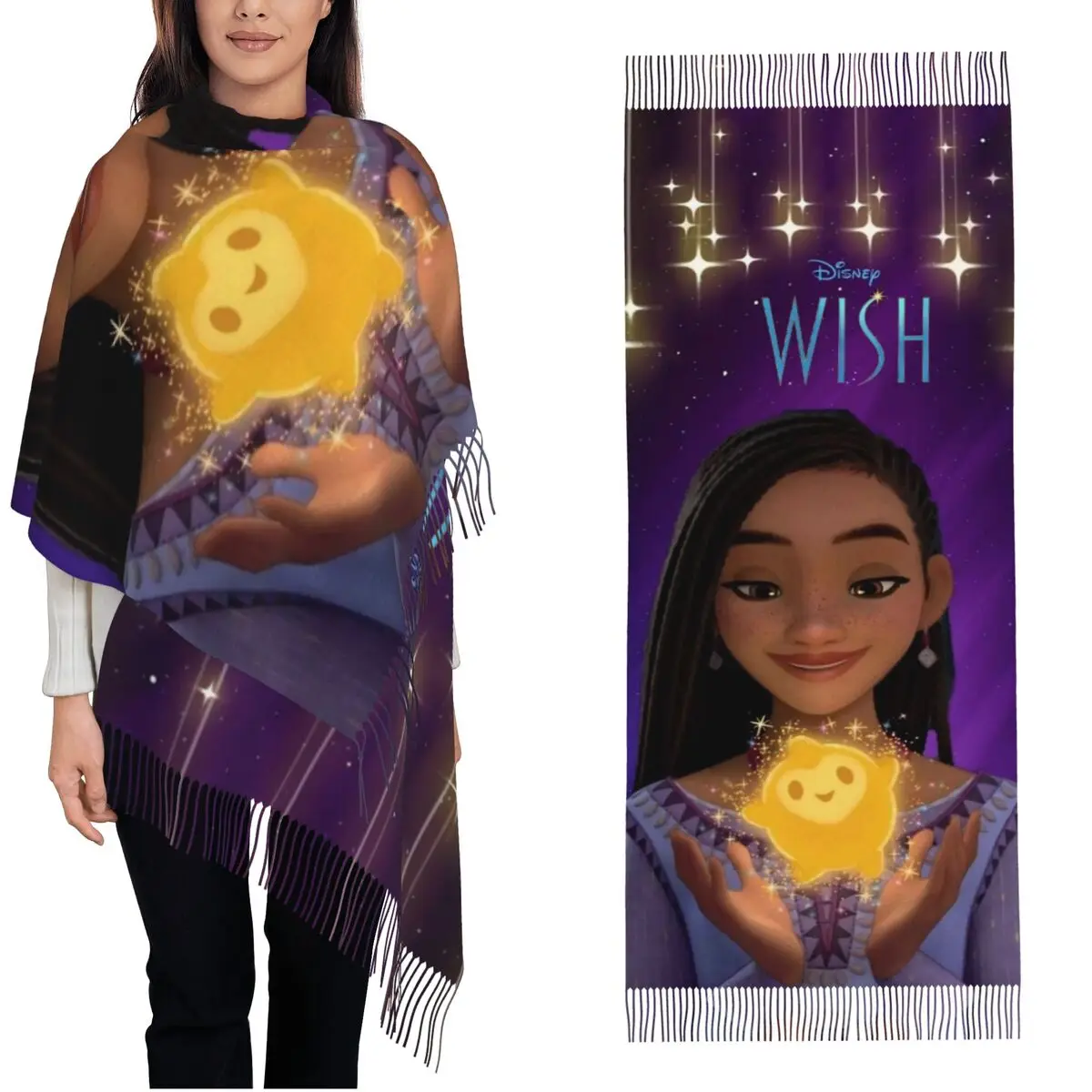 المرأة شرابة وشاح أتمنى الكرتون فيلم آشا ستار طويل شتاء دافئ شال التفاف فتاة سحرية ارتداء اليومي أوشحة الباشمينا #1