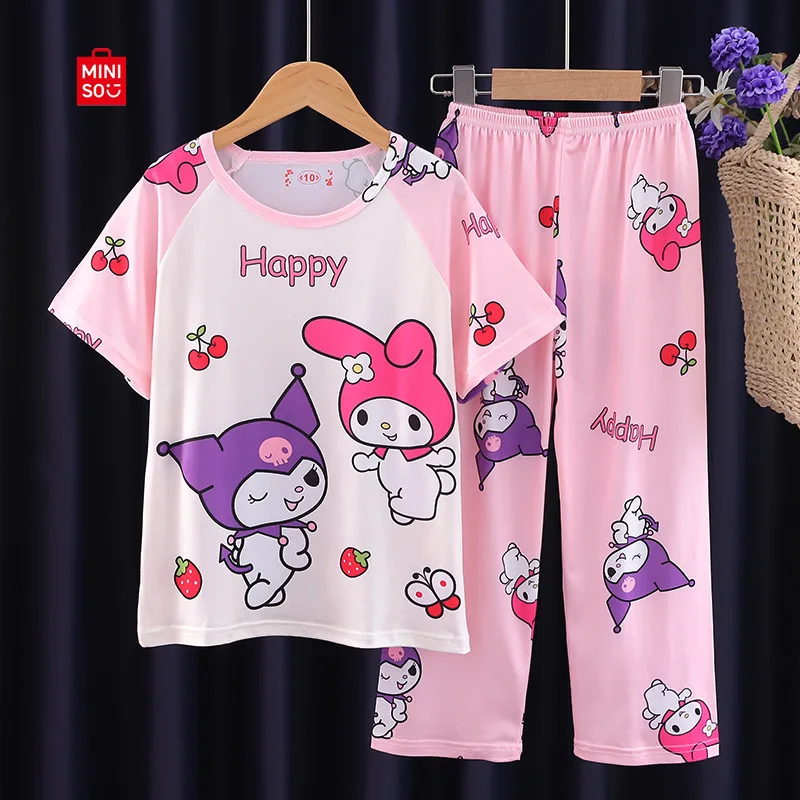 

Miniso Sanrio Cinnamoroll Kuromi My Melody Children's Set Children's Cartoon Short Sleeved Long Pants Thin Home Clothing