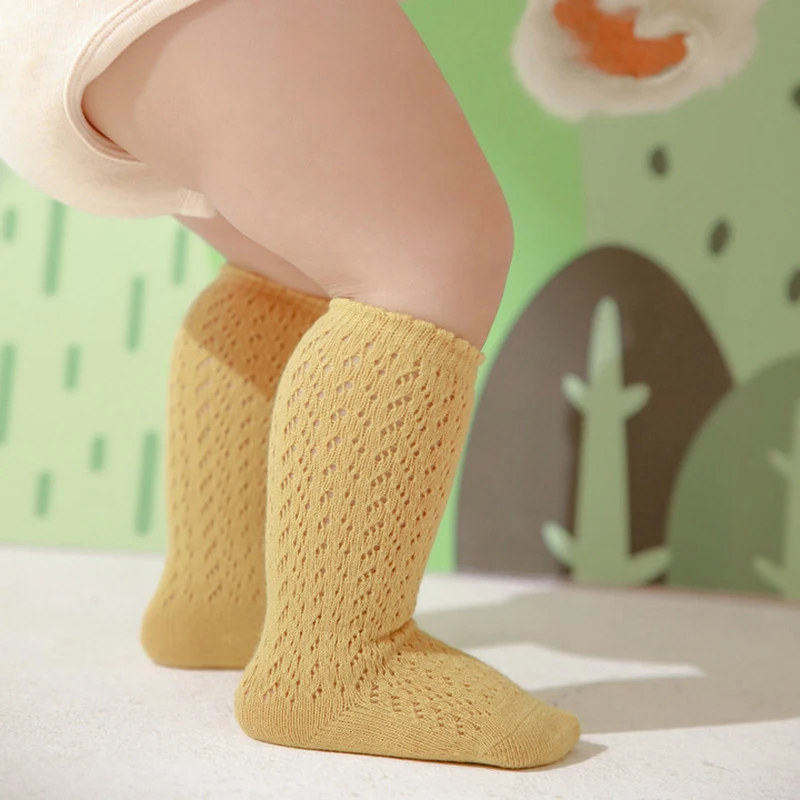 

KIDCRKJ Baby Girls Princess Knitted Mesh Socks Summer Toddler Girls Knee High Socks Cotton Infant Girls Long Tube Stockings