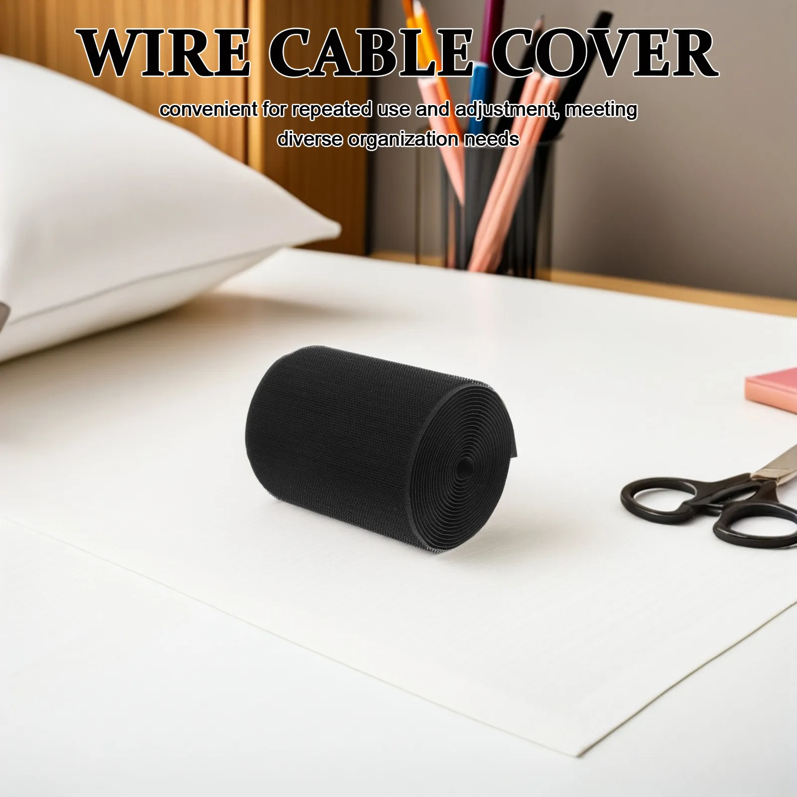 1 Roll Cable Protector Adjustable Hook Loop Strip Floor Wire Management Strip for Carpet Cord Organizer Home Office Reusable