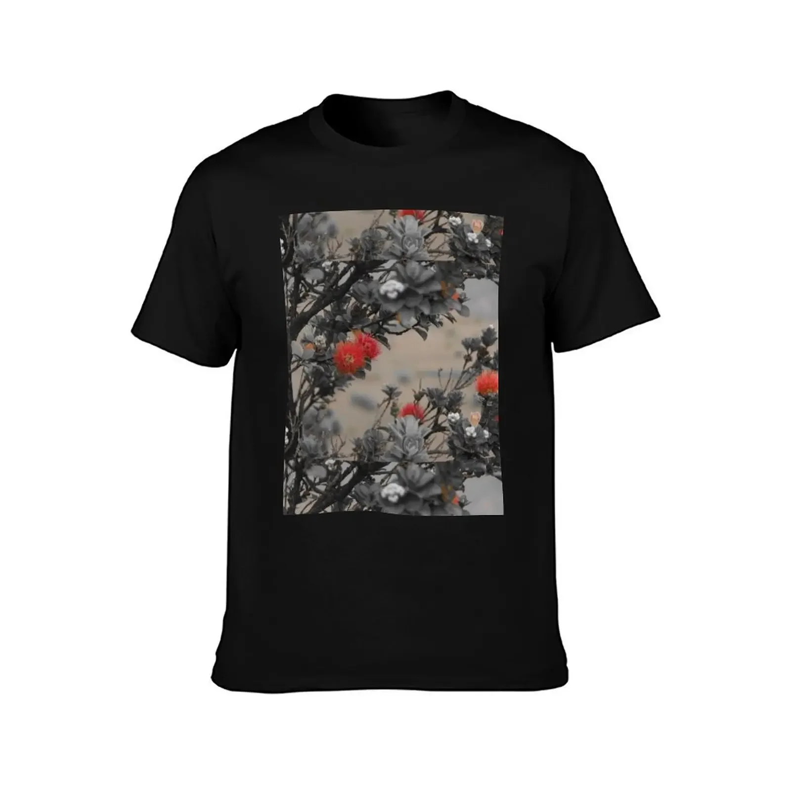 Black and White Beautiful Red Hawaiian Flower Ohi'a Lehua From Big Island Hawaii T-Shirt vintage sweat mens clothes