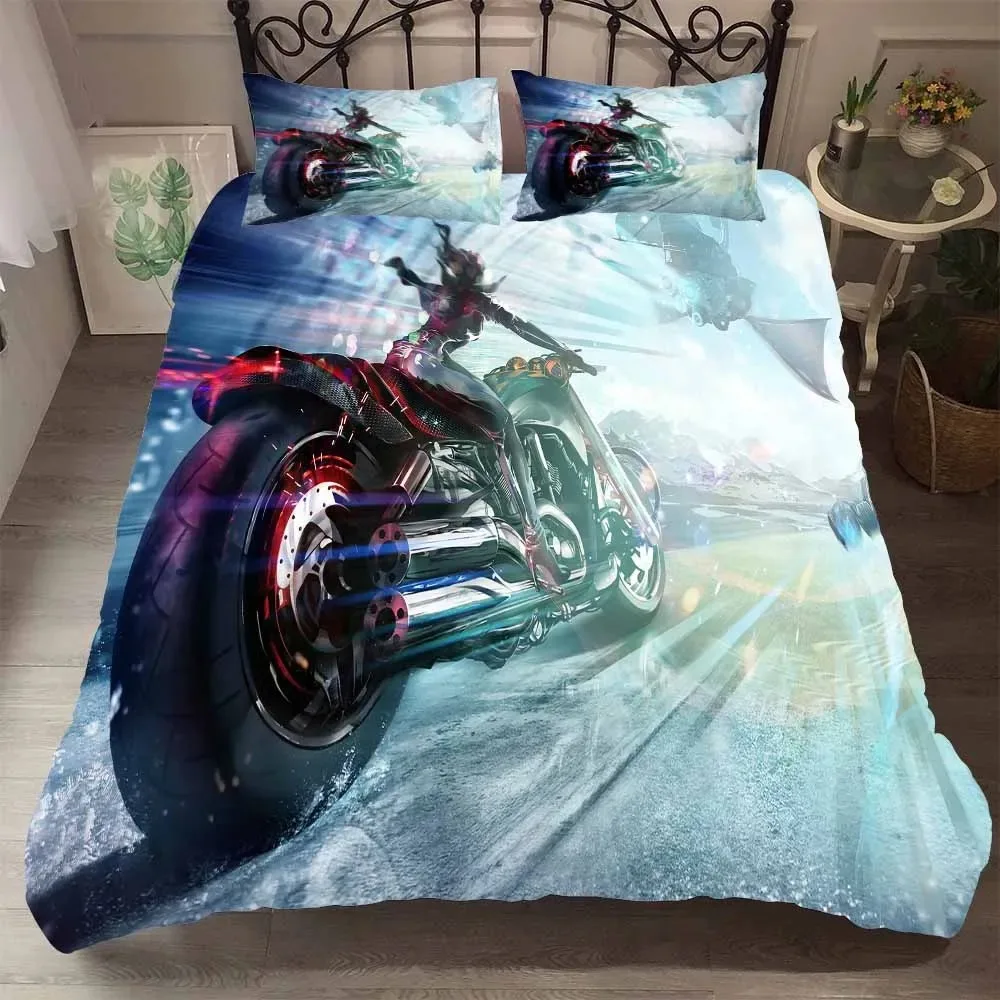 

Bedclothes 3d Super Handsome Motorcycle Comforter Bedding Sets Luxury Cotton Duvet Cover Sheet Pillowcover Home Textile Quality