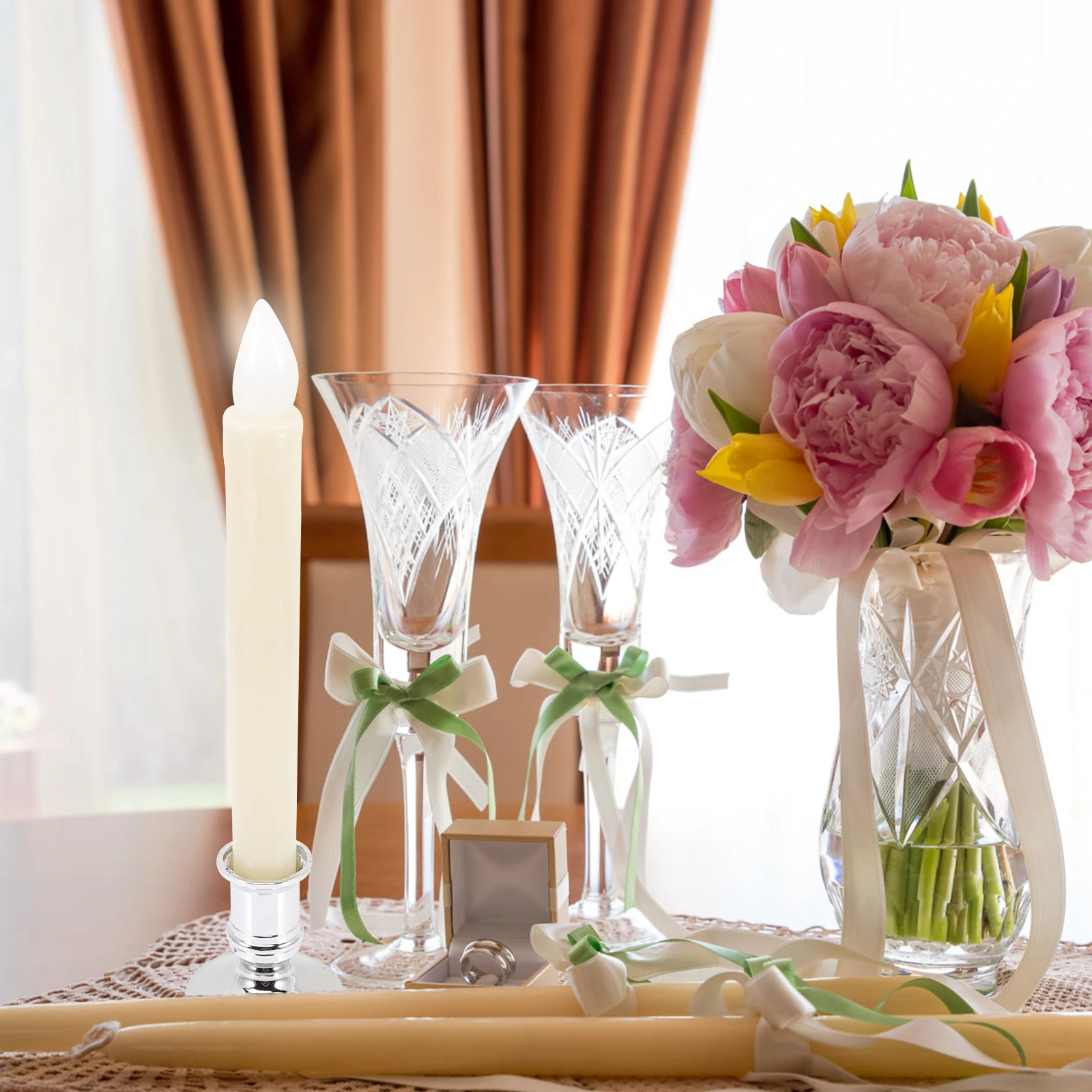 

6 pcs Led Taper Candles Flameless Fake Dripless Light Decorative For Wedding Birthday Temple Portable Abs