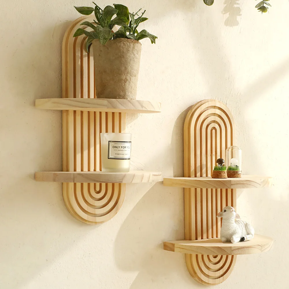 Oval creative solid wood wall flower pot storage rack wooden crafts home furnishings