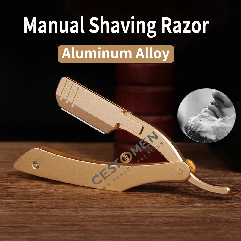 New Type Aluminum Alloy Professional Barbershop Hair Removal Razor Stainless Steel Men Shaving Razor Holder Manual Shaving Tool