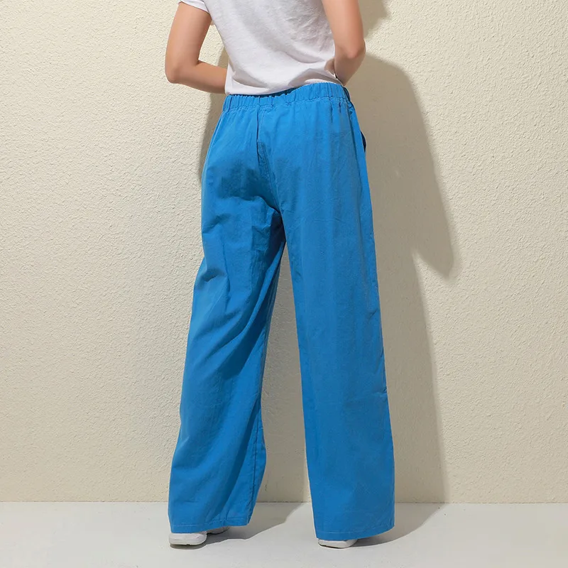 Pantalones bombachos de lino y algodón para mujer, pantalón holgado de cintura alta, informal, a la moda, para verano y otoño, 2023