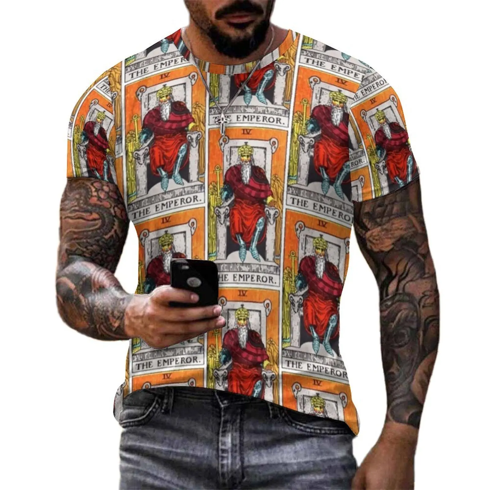 Plus Size T-Shirt Summer The Emperor Tarot T Shirts Vintage Print Funny O Neck Tshirt Men Hip Hop Design Tees