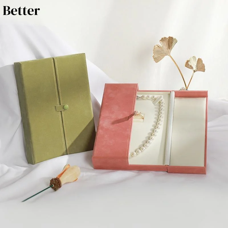 

Pearl Necklace Box Paper Flannelette Double Open Jewelry Display Jewelry Box Necklace Ring Set Box Gifts