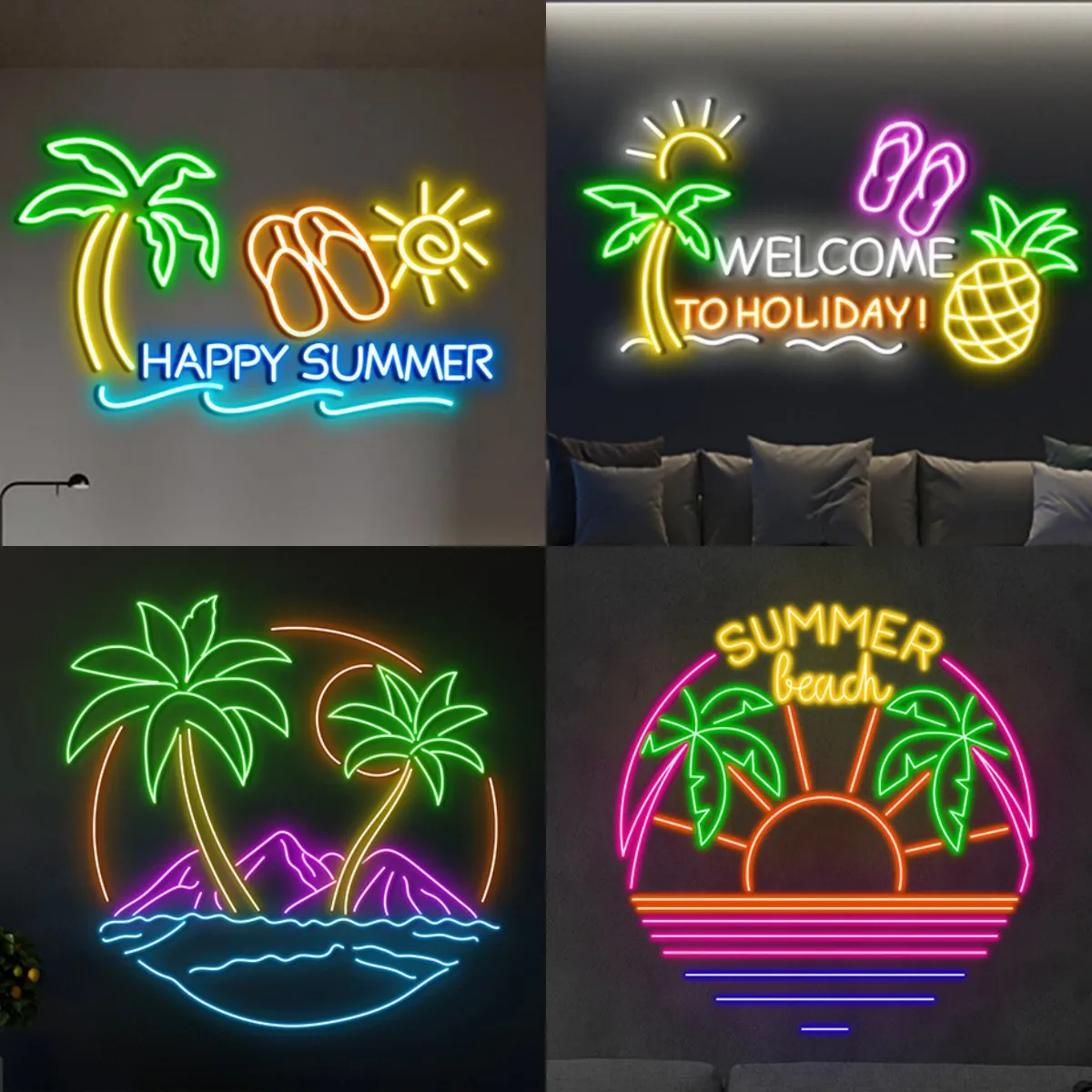 Welcome To Holiday btNeon Signs, Happy Summer Neon Light, Beach House, Bar Wall Art Decorations, Led Lights Sign