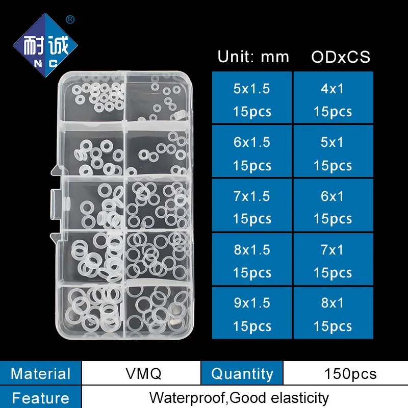 White Silicone Ring Thickness 1/1.5/1.9/2.4/3.1mm ORing Seal Silicon Sealing O-rings VMQ Washer oring Assortment Kit Set Oring