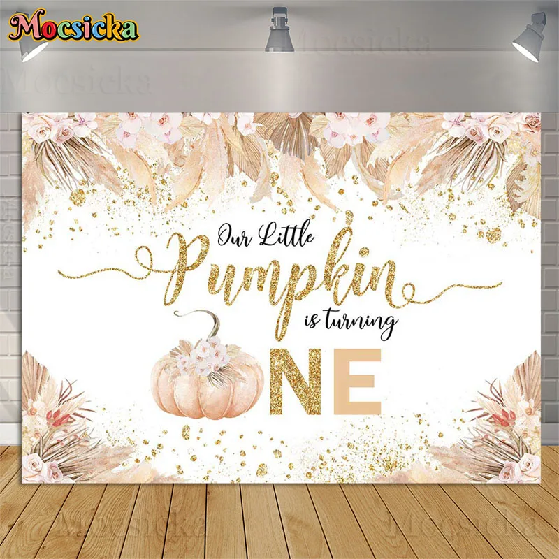 Фон для фотосъемки в стиле бохо с маленькой тыквой поворачивается одна фотография пампасный цветок фотография баннер новорожденный на 1-й день рождения