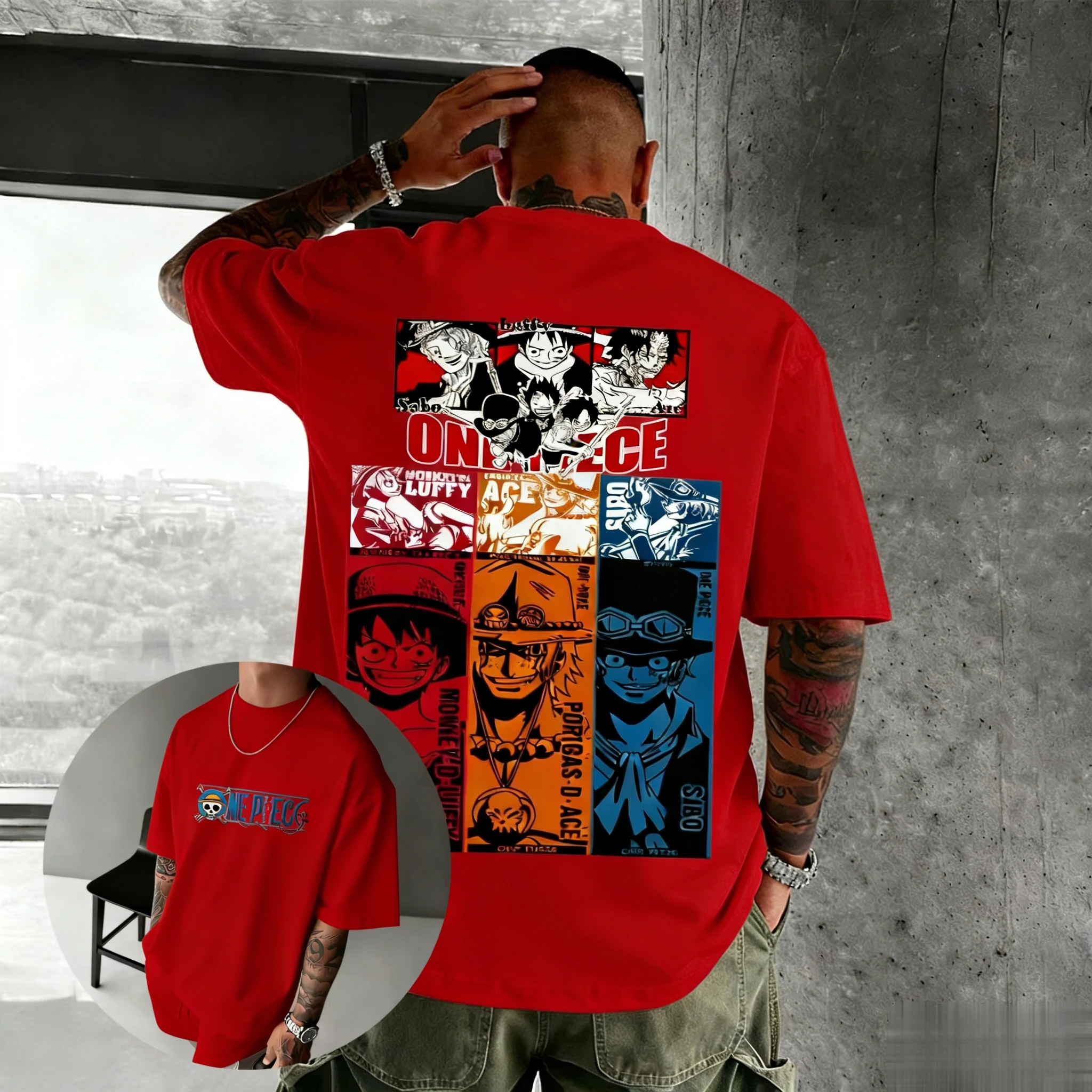 

One Piece Anime Luffy/Ace Printed Cotton T-shirt 2026 Men's and Women's Summer New Harajuku Large Loose Casual Parent Child Top