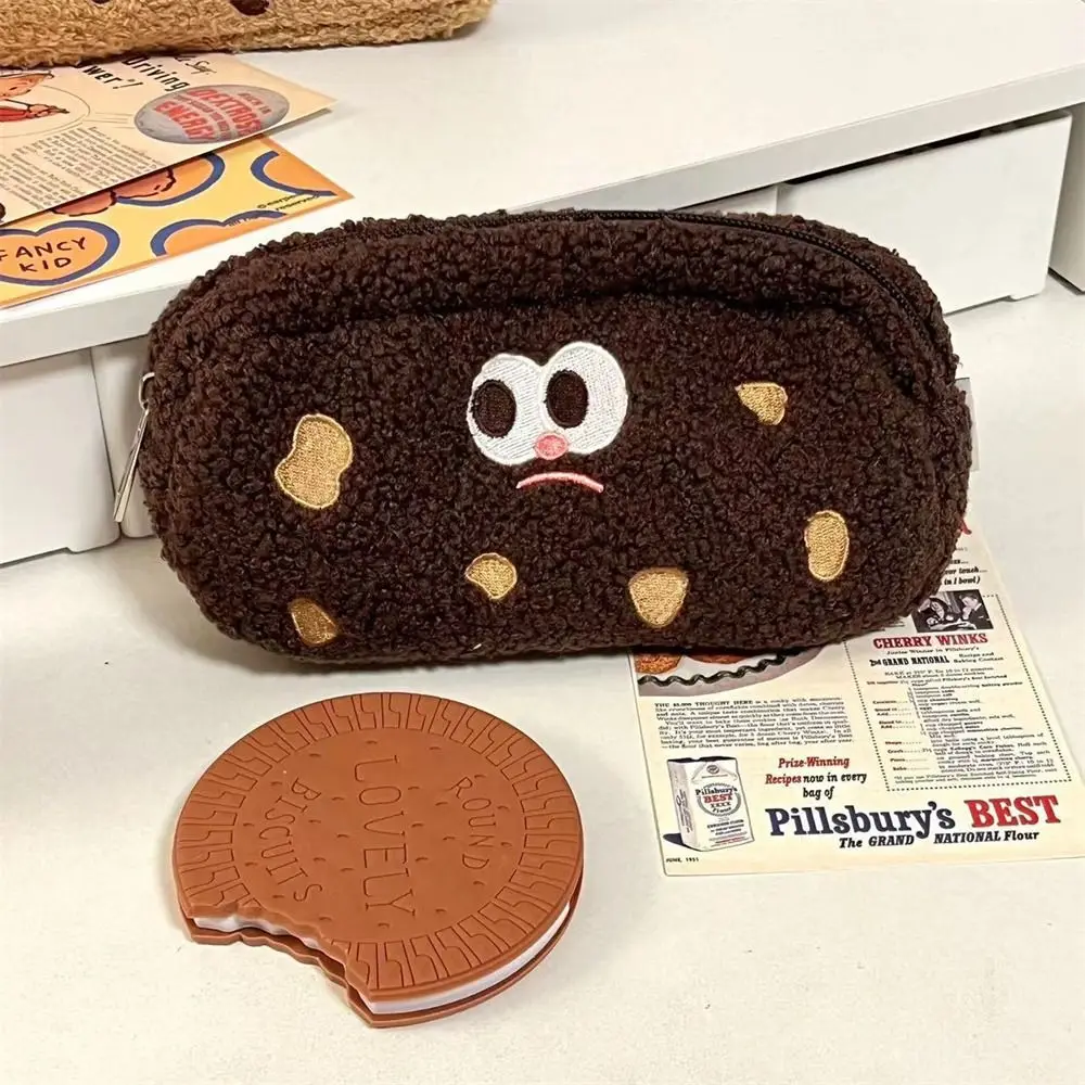 Brown Cookies Pen Bags Stationary High Capacity Storage Bag Plush Pen Bags Cookies Pencil Caes Office School Supplies