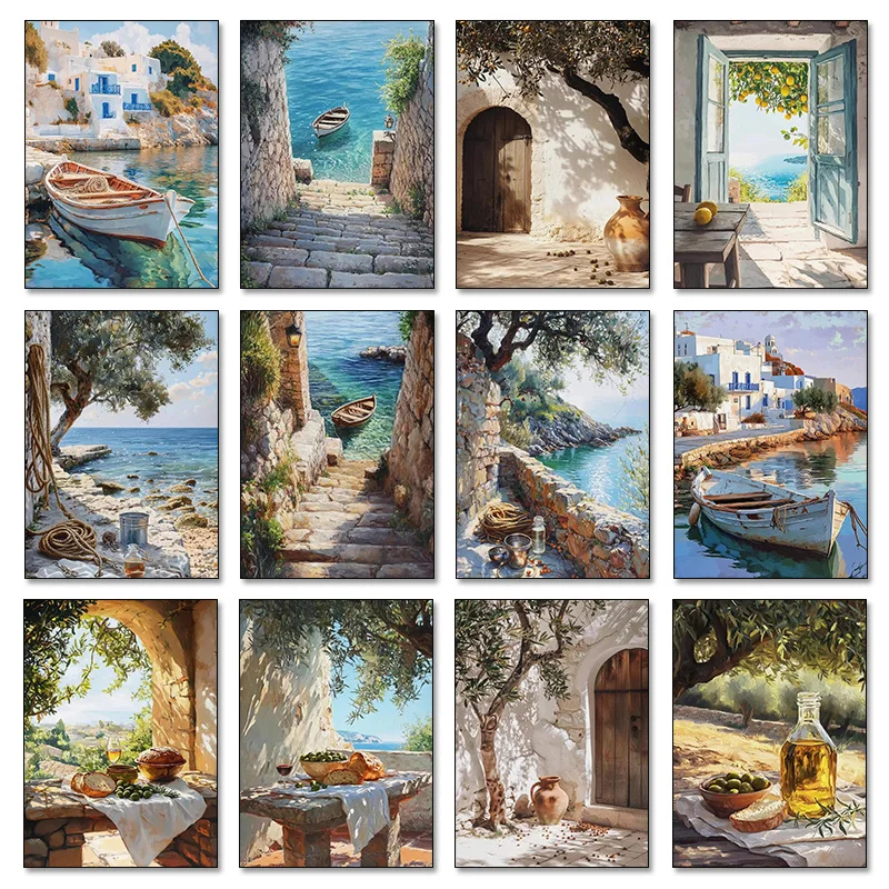 1pcs(No frame) (No frame)Light Colored Homestay Cottages Architecture Tourism Scenery Painting Posters Canvas Print Home Wall Ar