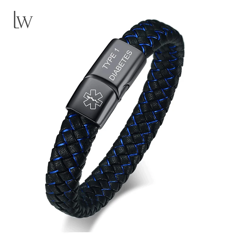 

Personalized Leather Medical Alert ID Bracelet Custom Emergency Medical Bracelets for Men Titanium Steel Medical Alert Bracelet