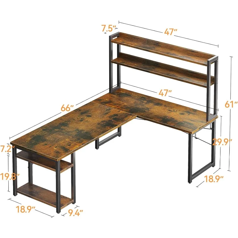 家やオフィス用のコンピューターデスク,ハッチ付きのL字型ゲーミングデスク,収納棚,66インチ