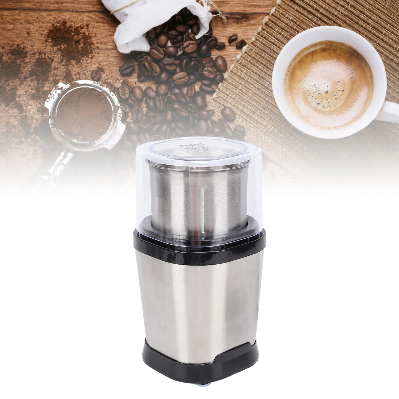 Электрическая кофемолка 200 Вт, 60 г, большая емкость, мельница из нержавеющей стали, чашка, орехи, мельница для специй для домашних путешествий