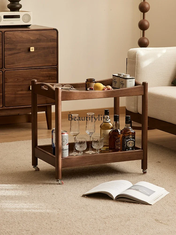 LS 04 حافة الجوز الأسود في أمريكا الشمالية قليلة مع عجلات عربة متنقلة من الخشب الصلب زاوية غرفة المعيشة المنزلية عدد قليل من