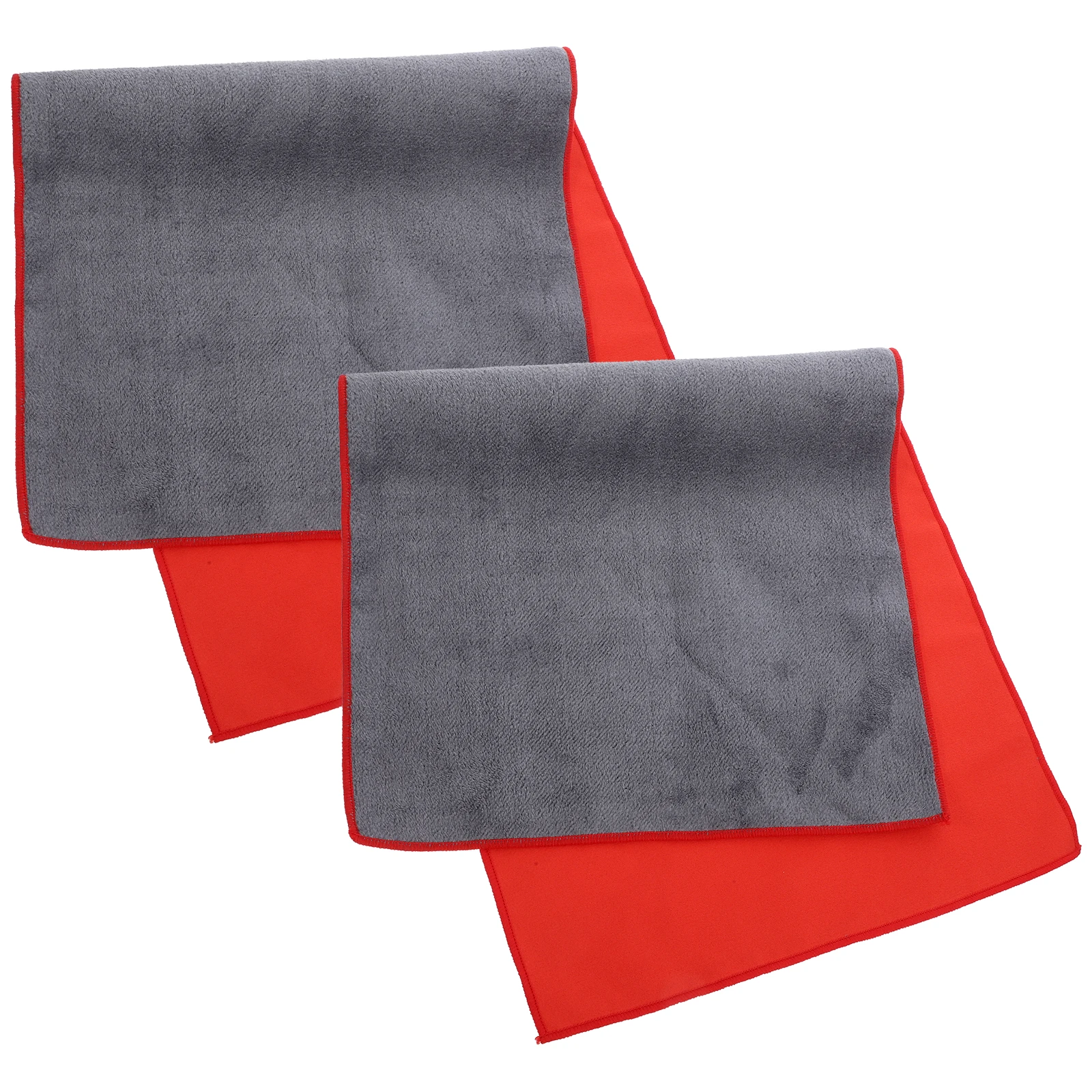 

2pcs Car Drying Towel Super Absorbent Reusable Suede Cloth Gray Red 2 Sided Quick Dry Cleaning Car Wash Auto Polish