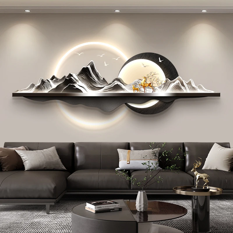 

Modern Light Luxury New Chinese Living Room Decoration Painting 3D Stereoscopic Atmosphere Sofa Background Wall Painting Lights