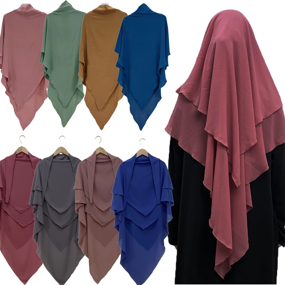 

2 Layer Prayer Garment Robes Muslim Abaya Eid Ramadan Women Burqa Khimar Full Cover Overhead Hijab Long Veil Scarf Islam Amira