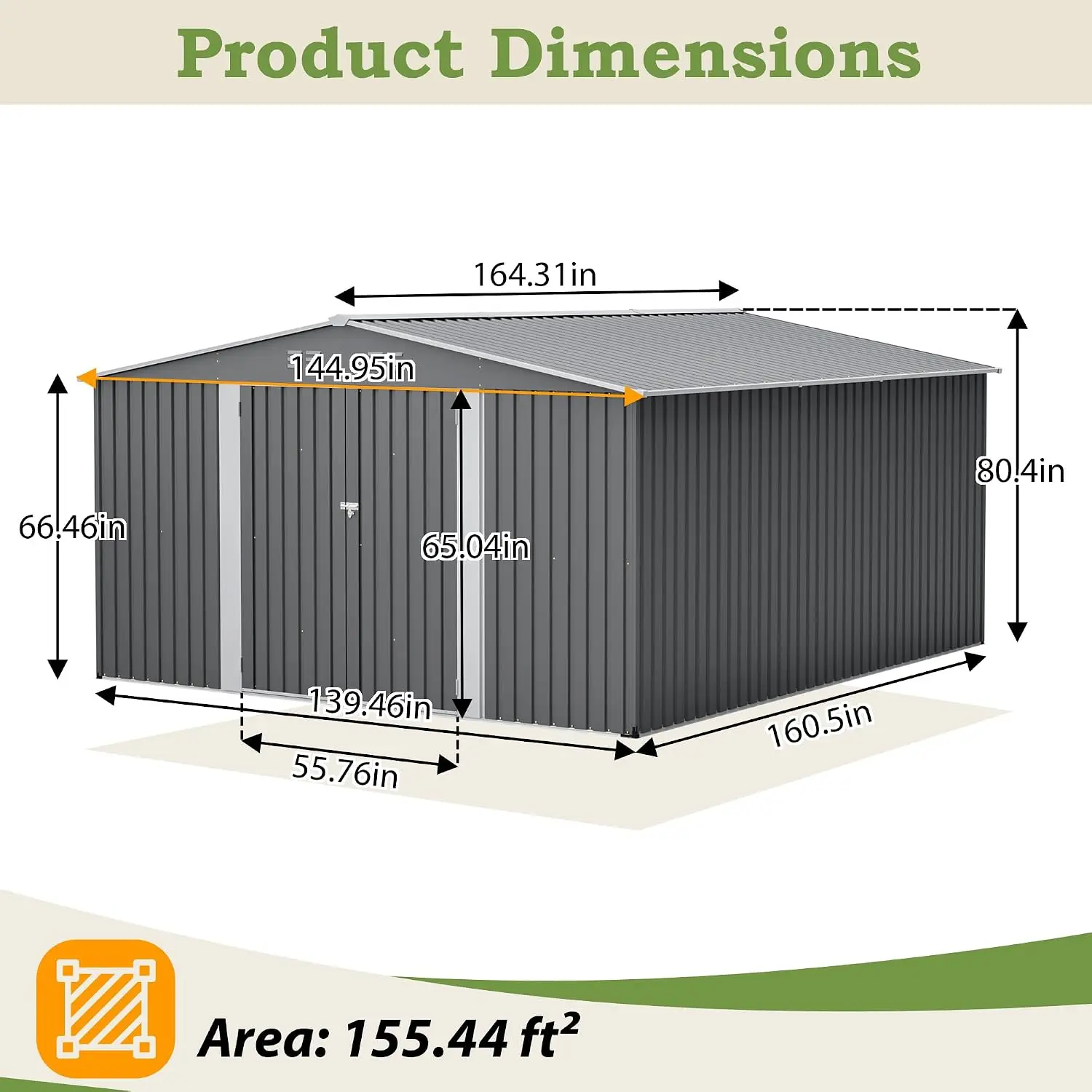 Outdoor Storage Shed, 12 X 14ft Metal Galvanized Steel Garden Shed with Floor Frame, Utility Tool Shed Storage, Customized