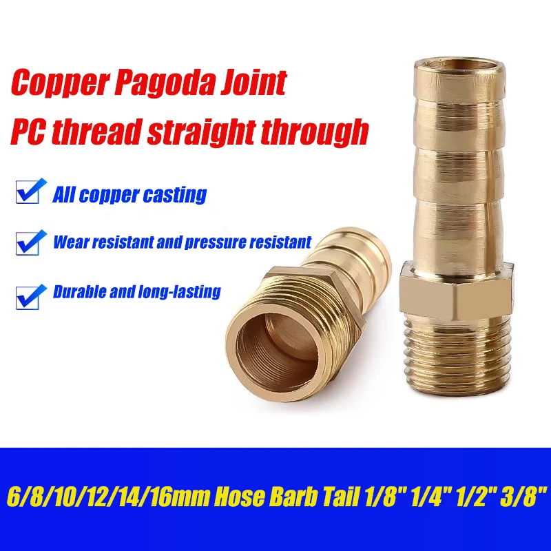 

Brass Pipe Fitting 6mm 8mm 10mm 12mm 14mm 16mm Hose Barb Tail 1/8" 1/4" 1/2" 3/8" Straight Barb to BSP Male Thread Adapter