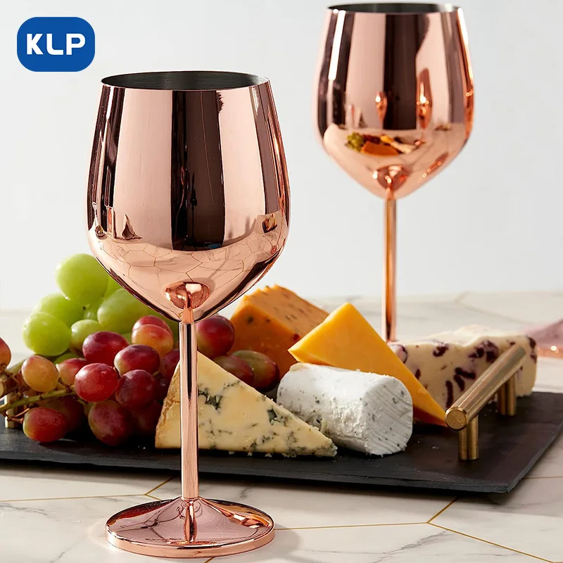 KLP 2pcs/4pcs Stainless Steel Tall Wine Glasses , Elegant modern design, 18oz, can be used for Valentine's Day gift and home use