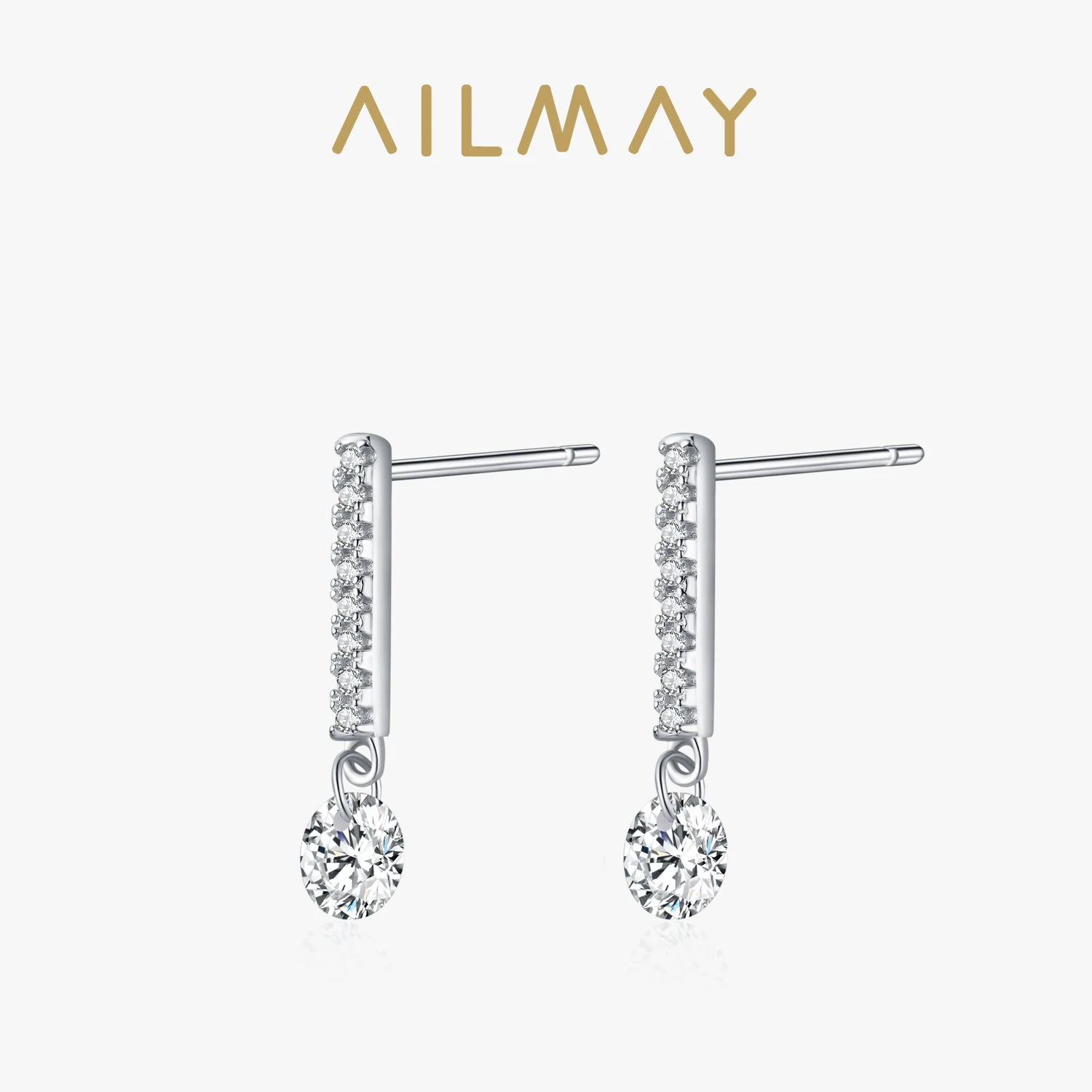 Ailmay 100% 925 Sterling Silver Fashion Shiny Swing CZ Drop Ear Charm Earrings For Women Wedding Engagement Statement Jewelry