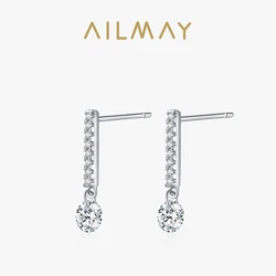 Ailmay 100% 925 Sterling Silver Fashion Shiny Swing CZ Drop Ear Charm Earrings For Women Wedding Engagement Statement Jewelry