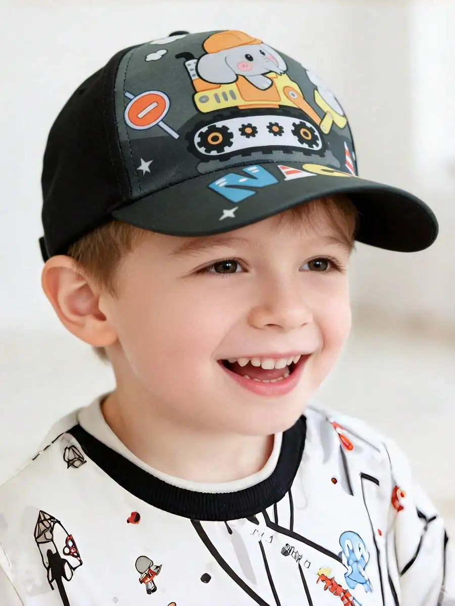 

Adult Baseball Cap With Cartoon Construction Vehicle Print, Adjustable Sun Protection Hat For Outdoor
