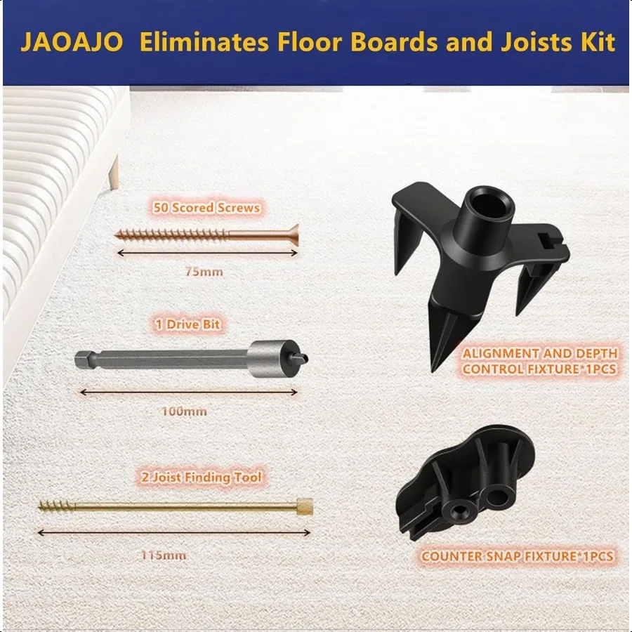 Eliminate Squeaky Noise Floor Repair Kit with 5 Tools and 50 Screws for Wood Floors Eliminate Squeaks Under Carpeted Floors Har