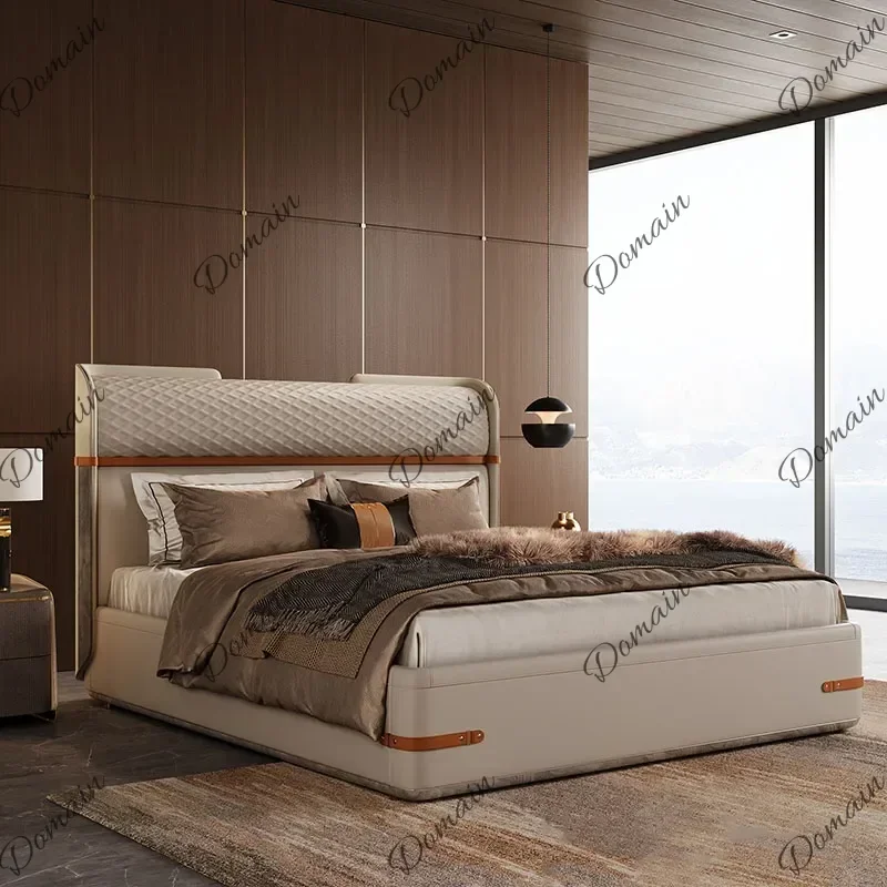 BStorage Luxury Bed Double Frame Space Saving Platform Headboards Leather Bed Wooden Sleeping Letto Matrimoniale Salon Furniture