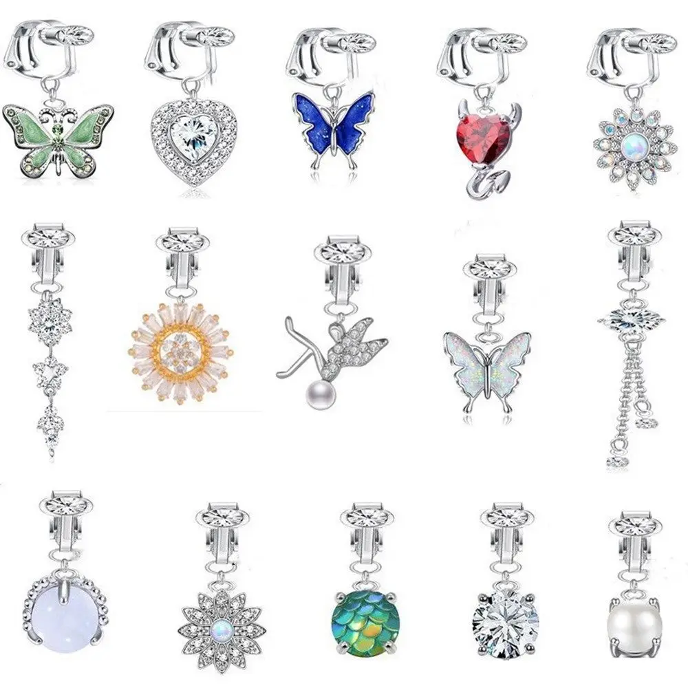 Women Fashion Belly Button Ring Clip On Umbilical Cartilage Clip Navel Rings Fake Belly Ring Body Jewelry Faux Belly Piercing