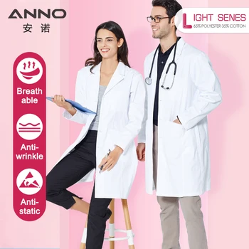 ANNO beyaz doktor tıbbi ceket Unisex laboratuvar üniformaları diş hekimliği kliniği genel eczane kimya elbisesi 65% Polyester % 35% pamuk