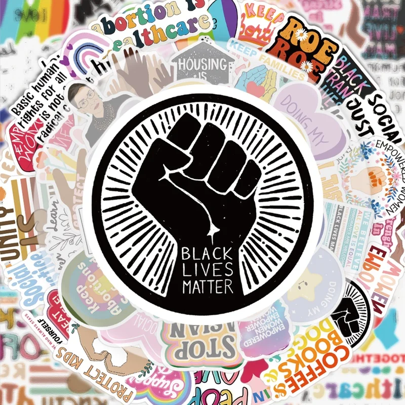 50 Pieces of Social Justice Series Stickers, Vibrant Sticker Decals, Multiple Styles Without Duplication, Suitable for Water Bottles, Laptops, Suitcases, Skateboards, Guitars, Party Decorations