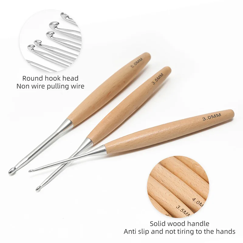 3-12mm Solid Wood Handle Crochet Knitting Needles Hooks Multi Size Sewing Accessories Wool Crocheting Lace Weave Craft Needle