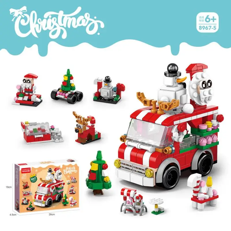 Creative Christmas Series Building Blocks Small Kawaii Train renna House Mini Model mattoni fai da te Set giocattoli per regali per bambini